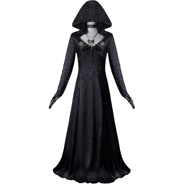 Amazon.com: YANVS Adult RE8 Village Bela Dimitrescu Cosplay Costume  Halloween Vintage Vampire Lady Long Black Dress for Women,X-Small :  Clothing, Shoes & Jewelry