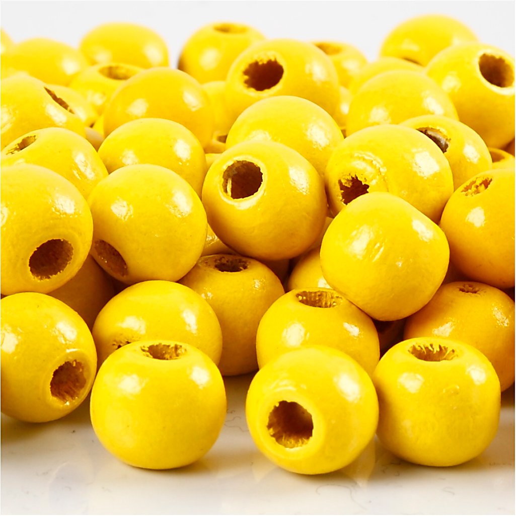 Wooden beads, D: 10 mm, yellow, 20g, approx. 70 pc