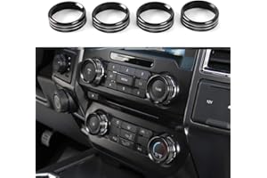 Keptrim for F150 Air Conditioner Switches AC VOL Knob Ring Button Trim for Ford F150 XLT 2015 2016 2017 2018 2019, Black Aluminum 4pcs (Not for 2021 2022)