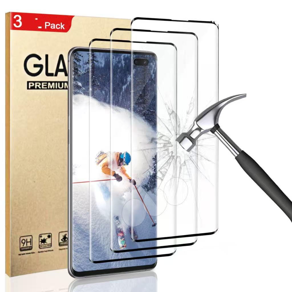 3 Pack Galaxy S10 Plus Screen Protector, 9H Tempered Glass, Ultrasonic Fingerprint Support, 3D Curved,HD Clear Scratch Resistant for Samsung S10 Plus(6.4 Inch) Glass Screen Protector