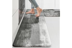 KIMODE KIMDOE Boho Kitchen Rugs and Mats 2PCS Cushioned Anti Fatigue Kitchen Mat Non-Skid Waterproof Kitchen Runner Rug Ergonomic Comfort Foam Standing Mat for Home Decor,Floors,Office,Laundry,Abstract Grey