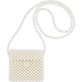 White Pearl Purse Shoulder Bag for Women Girls Purse Pearl Beaded Clutch for Prom Wedding Date,Flap Evening Bag 6#