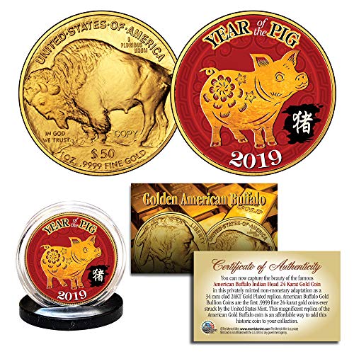 2019 Lunar New YEAR OF THE PIG 24K Gold Clad $50 American Buffalo Tribute Coin