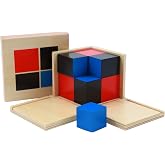 Adena Montessori Binomial Cube Sensorial Toy, 3y+ | 8 color-coded blocks: red, blue, black. Builds spatial reasoning &amp; pattern recognition. Montessori sensorial.