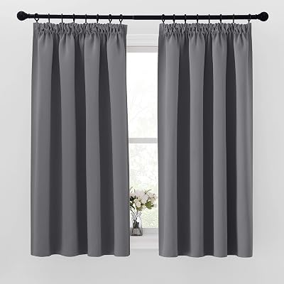 PONY DANCE Grey Blackout Curtains Pencil Pleat 2 Panels 42x63 Energy Saving