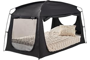Privacy Sleep Indoor Bed Tent for Adults Kids, Portable Blackout 90% Canopy Tents with 3 Doors Breathable Mesh Windows
