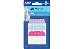 Avery Multiuse Ultra Tabs, 2" x 1.5", 2-Side Writable, Assorted Pastel Dots, 24 Repositionable Tabs (74773)