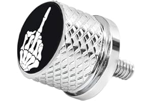 GUAIMI Stainless Knurled Fender Seat Bolt Screw 1/4"-20 Thread Compatible with Harley Sportster Touring Softail Dyna CVO Electra Glide Street Glide 1996-2020- Skull Middle Finger-Chrome
