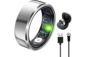 Twievo Smart Ring, Fitness Tracker Ring with Charging Case, IP68 Waterproof, Heart Rate, Blood Oxygen, Sleep Tracker, No App Subscription-Compatible with Android 6.0+ and iOS 11.0 (Silver, 9#)