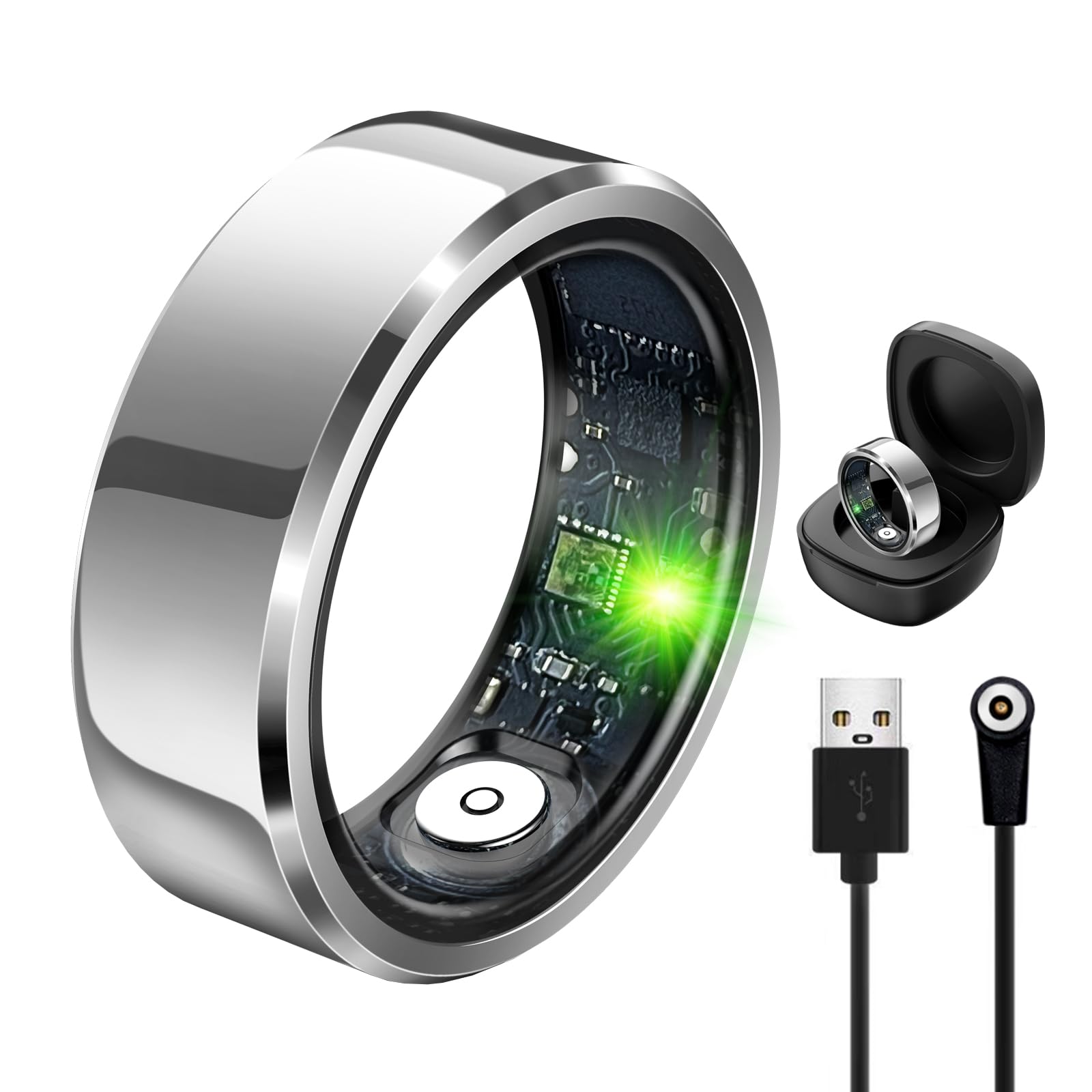 Photo 1 of Twievo Smart Ring, Fitness Tracker Ring with Charging Case, IP68 Waterproof, Heart Rate, Blood Oxygen, Sleep Tracker, No App Subscription-Compatible with Android 6.0+ and iOS 11.0 (Silver, 10#)