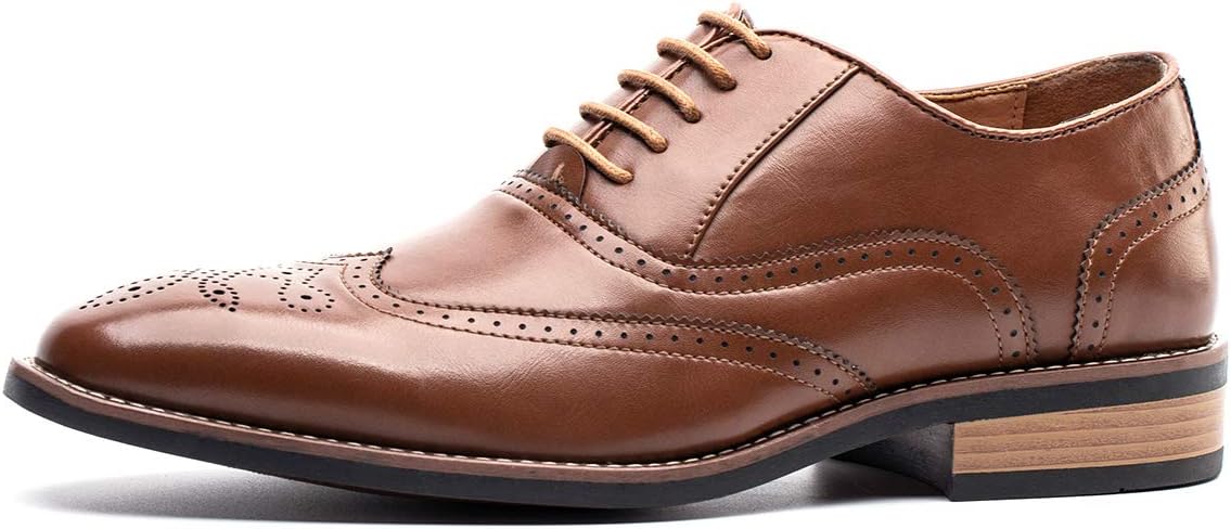 Men's Dress Shoes Formal Lace Up Wingtip Oxford Shoes Brown 10 UK