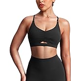 Aoxjox Women's Workout Sports Bras Cross Back Fitness Athletic Velura Ruched Bra PlushFlex™ Yoga Crop Tank