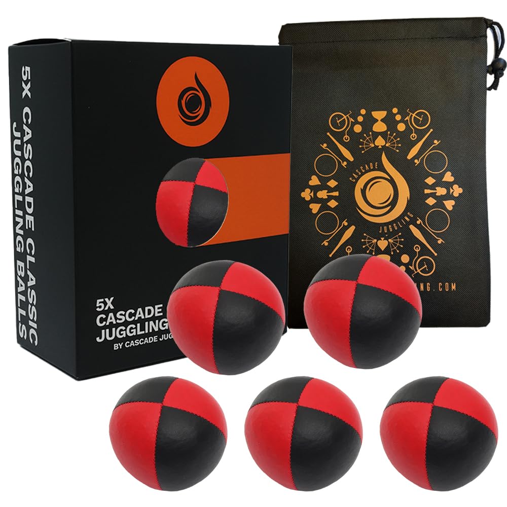 5 x Pro 115g Cascade Classic Black Theme Juggling Balls - Thud Juggling Balls & Bag - Set of 5 Juggling Balls (Red and Black)