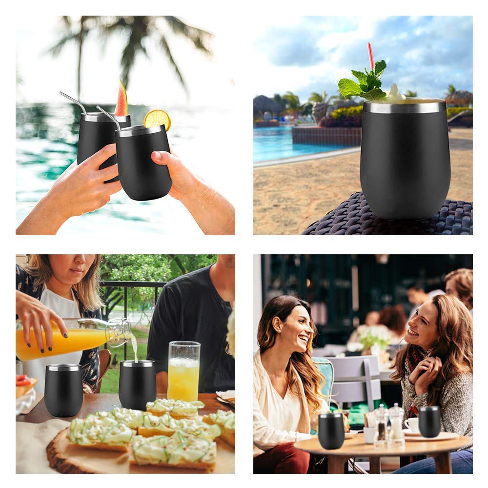 Yuanj 12 oz doppelt isoliertes Glas ohne Glas, Edelstahlbecher mit Deckel zum Aufbewahren von Wein, Bier, Kaffee, Champagner, Cocktails, Eisgetränken, Eiscreme, Heißgetränken