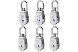 Nxtop Stainless Steel Wire Rope Crane Pulley Block M15 Lifting Crane Swivel Hook Single Pulley Block Hanging Wire Towing Wheel 6Pcs