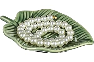 COOPHYA Ceramic Green Leaf Jewelry Tray with Desktop and Dressing Table Storage for Home and Party Use