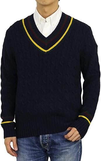 Amazon ポロ ラルフローレン Polo Ralph Lauren メンズ コットンカシミア Vネック ケーブルニット 長袖ニット カレッジ セーター 並行輸入品 セーター 通販