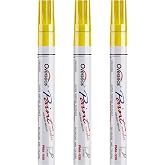 Overseas Yellow Paint Pens Permanent Markers, 3 Oil Based Paint Makrers | Medium Tip, Waterproof, Quick Dry, Fade Resistant, Bright Colors Marker Pen for Rubber, Metal, Wood, Plastic, Rock, Canvas