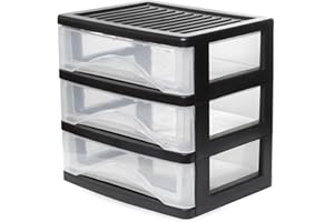 NEETBU Plastic Desktop Organizer with 2 Drawer, 2 Pack White Storage Organizer for Office Supplies Makeup Desk Versatile Storage Box for Office, School, Home (Black, Small 3 Drawer - 1 Pack)