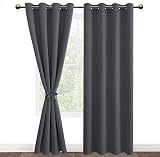DWCN Dark Grey Blackout Curtains 2 Panels 52x84 with Tiebacks Thermal Insulated