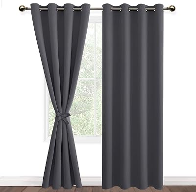 DWCN Dark Grey Blackout Curtains 2 Panels 52x84 with Tiebacks Thermal Insulated