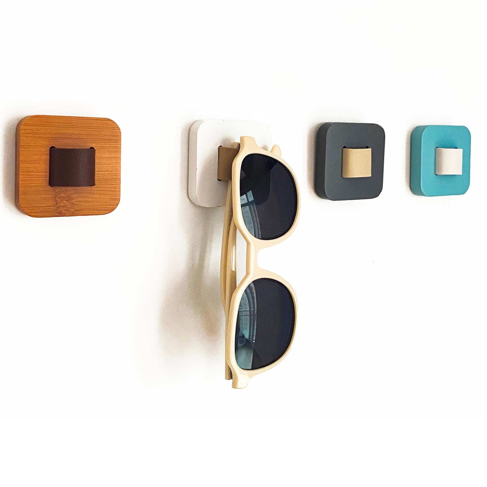 Photo 1 of FINDAMAZE Sunglasses Organizer Wood Sunglasses Storage Wall Mounted Eyeglasses Holder Eyewear Display,Home Decor, (4pcs-short-grey/white/blue/wood color)