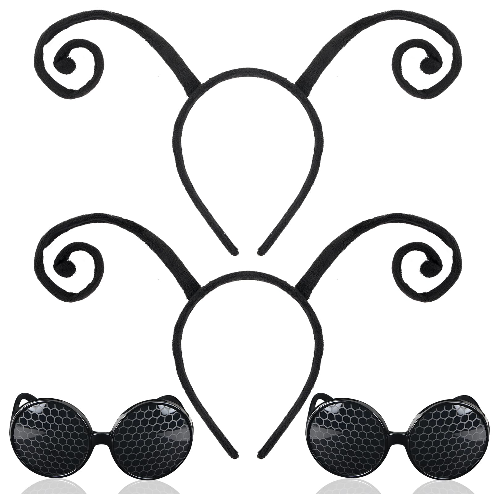 UHOMENY 4pcs Bug Costume Set - 2pcs Butterfly Headband and 2pcs Black Ant Eyeglasses, Antenna Headband Bee Sunglasses for Party Halloween Cosplay Favors Costume Accessories