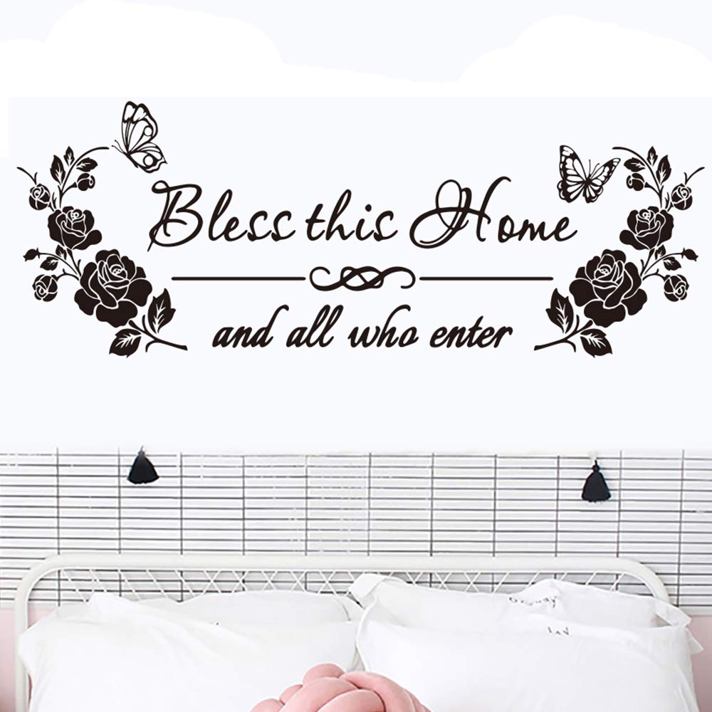 Bless This Home and All Who Enter Wall Sign Decals for Living Room, Peel and Stick Religious Sayings Inspirational Quotes Wall Sticker, DIY Wall Art Decor Home Decoration for Entryway Front Door