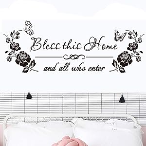 Bless This Home and All Who Enter Wall Sign Decals for Living Room, Peel and Stick Religious Sayings Inspirational Quotes Wall Sticker, DIY Wall Art Decor Home Decoration for Entryway Front Door