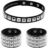 Avxzbef 3 Pcs Leather Studded Bracelet Punk Choker Set Rock Jewelry Emo Costume Accessories for 80s Vintage Women
