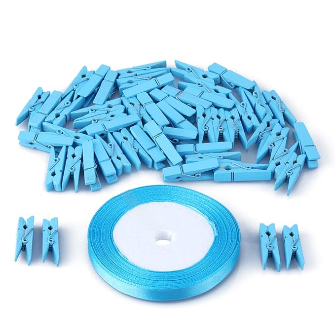 KINGLAKE Mini Blue Clothespins,100 Pcs Baby Showers Clothespins Small