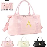 Personalized Initial Gym Dance Bag, Travel Duffel Bag for Teen Girls, Carry On Bag Overnight Weekender Bag with Trolley Sleeve, Birthday Gifts for Women Mom Daughter Graduation Gift(Letter A, Pink)
