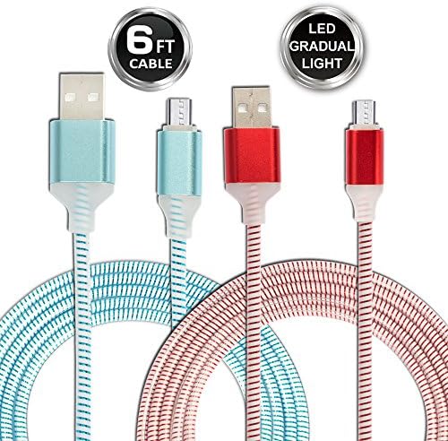 Lightning Cable, HelloEdge iPhone USB Charging Cable 6FT Gradual Color LED Light Night Light Glowing High Speed Cord for Apple iPhone, iPad, iPod (2 Pack) (Blue+Red)