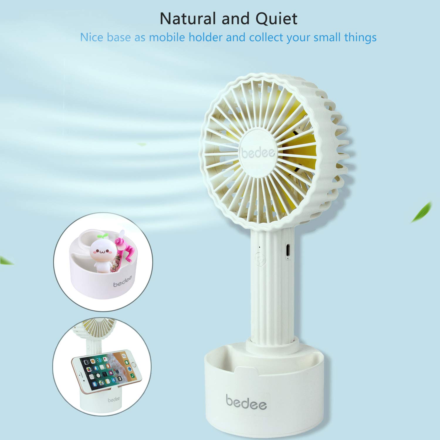 bedee Hand Held Fans Battery Operated, Mini Fan Portable, USB Rechargeable, 3 Speed Adjustable, Small, Light, usb desk fan silent Detachable Ideal For Table Pc Room Office Outdoor Travel