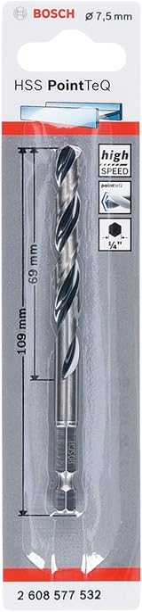 Bosch PointTeQ Hex Drill Bit 7.5 mm for Metal 109 mm 1/4 inch Hex Shank