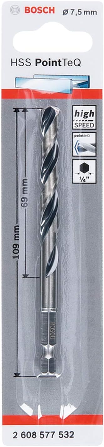 Bosch PointTeQ Hex Drill Bit 7.5 mm for Metal 109 mm 1/4 inch Hex Shank