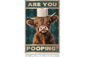 Funny Highland Cow Bathroom Wall Decor Sign Are You Pooping Metal Tin Sign for Wall Decoration, Cow Sign Gift 20 x 30cm