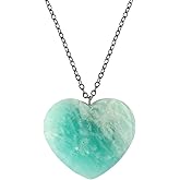 TGH Natural Gemstone Heart Pendant Necklace for Women – Healing Crystal Heart Jewelry – Handmade Heart Stone Necklace – Black Plated Brass Chain – 18+2 Inch Adjustable Gift