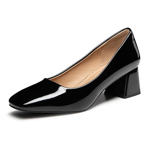 Heel The World Women's Black Low Chunky Block Heels Comfortable Closed Toe Work Pumps Square Toe Patent Dress Wedding Shoes Size 8 in Dubai - UAE | Whizz Pumps Heel The World Women's Black Low Chunky Block Heels Comfortable Closed Toe Work Pumps Square Toe Patent Dress Wedding Shoes Size 8 in Dubai - UAE | Whizz Pumps