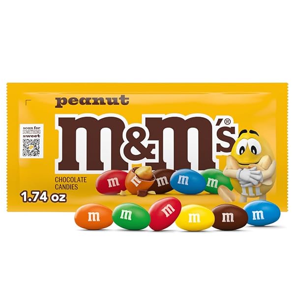 M&M’S PEANUT MILK CHOCOLATE CANDY, FULL SIZE, 1.74 OZ POUCH