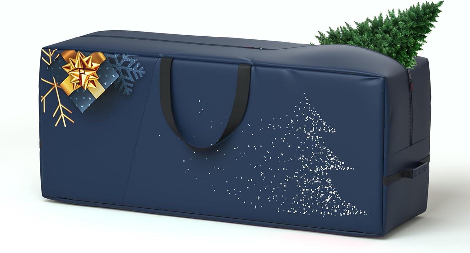 Holiday Décor Storage - 【New Upgrade】7.5 ft Christmas Tree Storage Bag - Heavy Duty 600D Oxford Fabric with Reinforced Handles and Dual Zippers - Wide Opening, Extra Large Storage Container for Trees and Decorations (Blue)