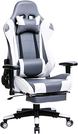 Woltu Bs14grw Fauteuil Gaming Chaise Gaming Avec Repose Tete Et Repose Pieds Chaise De Bureau Design Ergonomique Reglable Et Rotatif Gris Blanc Amazon Fr Cuisine Maison