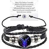 IQPDYV Zodiac Signs Spirit Bracelet Multilayer 12 Constellation Bracelet for Women Men Handmade Woven Zodiac Leather Bracelets Adjustable Glow in the Dark Zodiac Cuff Bangles for Constellation Lover