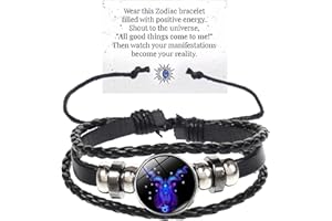 IQPDYV Zodiac Signs Spirit Bracelet Multilayer 12 Constellation Bracelet for Women Men Handmade Woven Zodiac Leather Bracelets Adjustable Glow in the Dark Zodiac Cuff Bangles for Constellation Lover