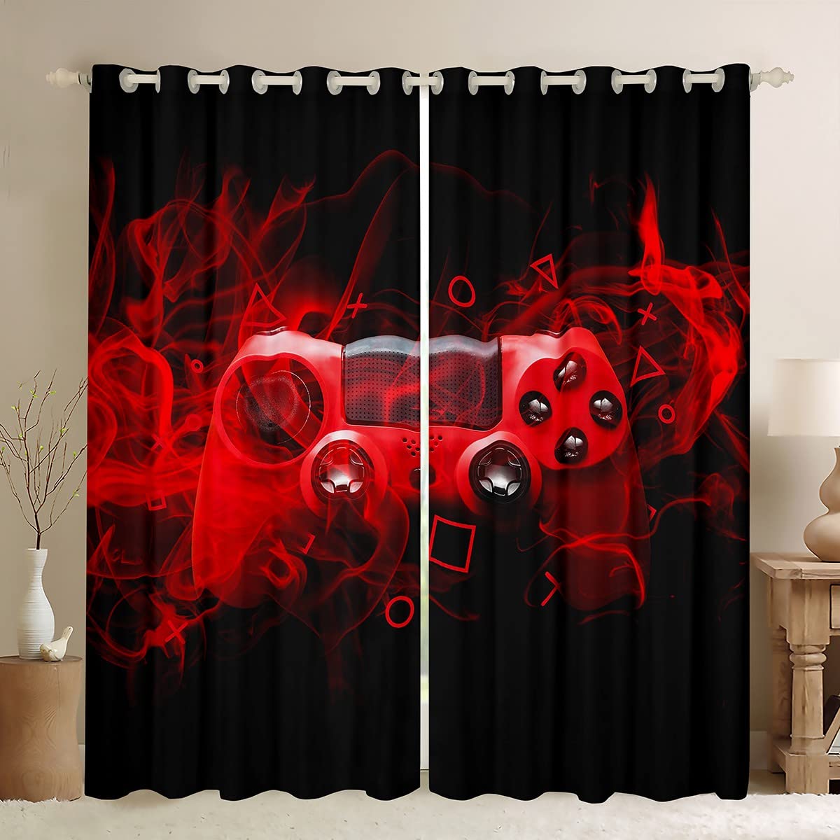 Kids Gamepad Window Treatments Modern Gamer Bedroom Decor For Boys Girls Teens Game Controller Curtain Youth Gaming Console Drapes Red Black Room Decor W66*L72 — image 1