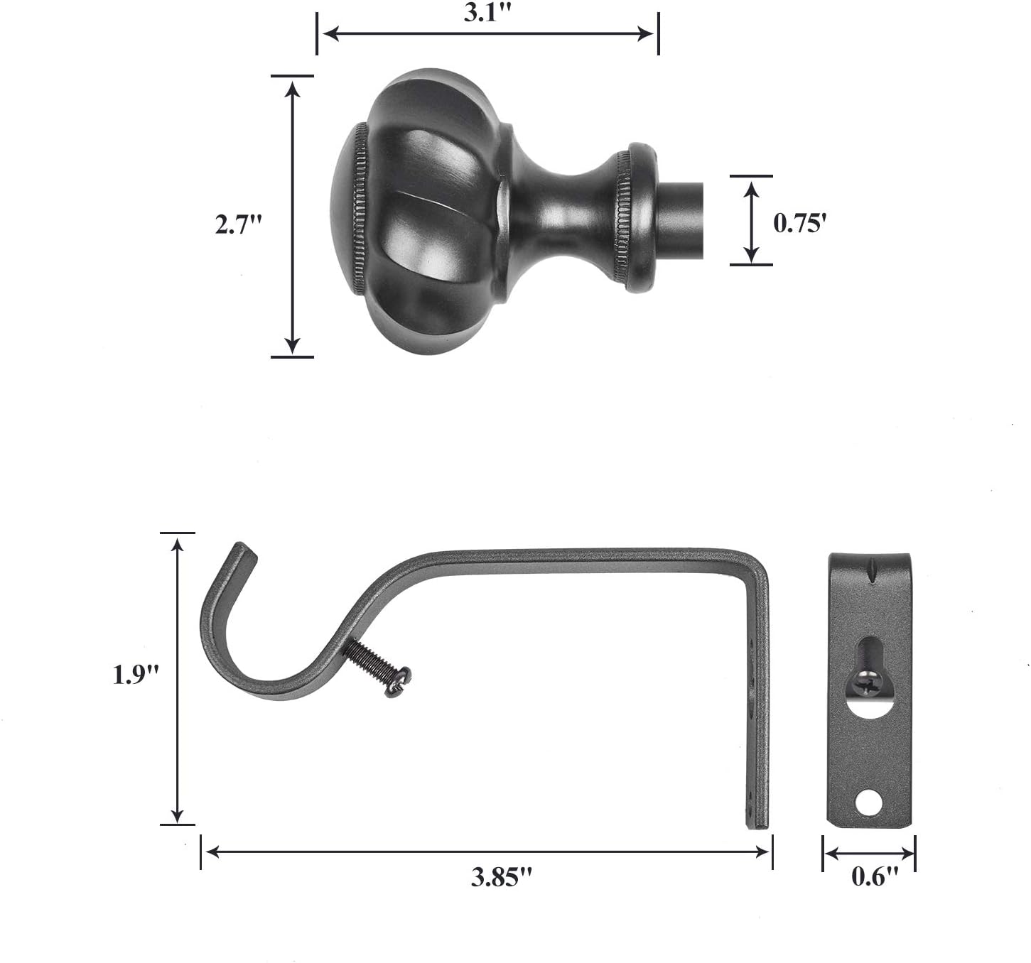 3/4-inch Diameter Single Window Curtain Rod, Adjustable Length from 28-48 Inch,Pewter: Home Improvement