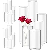 18 Pcs Slim Glass Cylinder Vases Set 6 Sizes Floating Candles Holders Clear Glass Flowers Vase Round Glass Vase for Wedding Home Table Centerpieces Decor Supplies(2.6''x 4'', 5'',6'',8'',10'',12'')