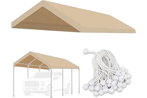 FORALEBEN Carport Replacement Canopy Cover for Car Tent Top Garage Shelter Cover Tarp with Ball Bungees (Only Top Cover, Frame Not Include) (Ginger, 10’ x 20‘)