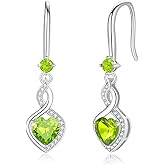 FANCIME Heart Infinity Dangle Drop Earrings 925 Sterling Silver Heart Gemstone Birthstone Earring