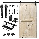 S&Z TOPHAND 42 in. x 84 in. Unfinished British Brace Knotty Barn Door with 8FT Sliding Door Hardware Kit/Solid Wood/Sliding D